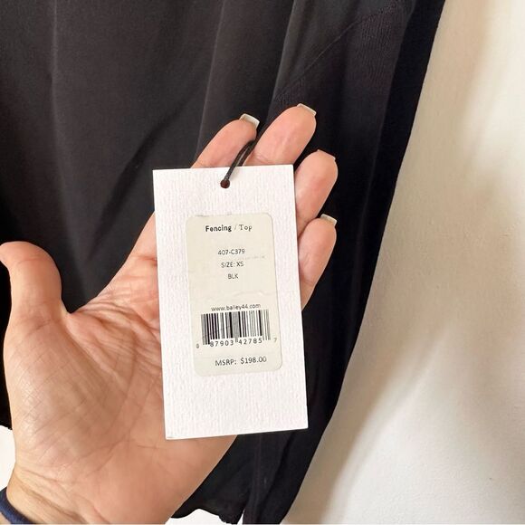 NWT Bailey / 44 Black Fencing Silk Top Size XS - Picture 5 of 7